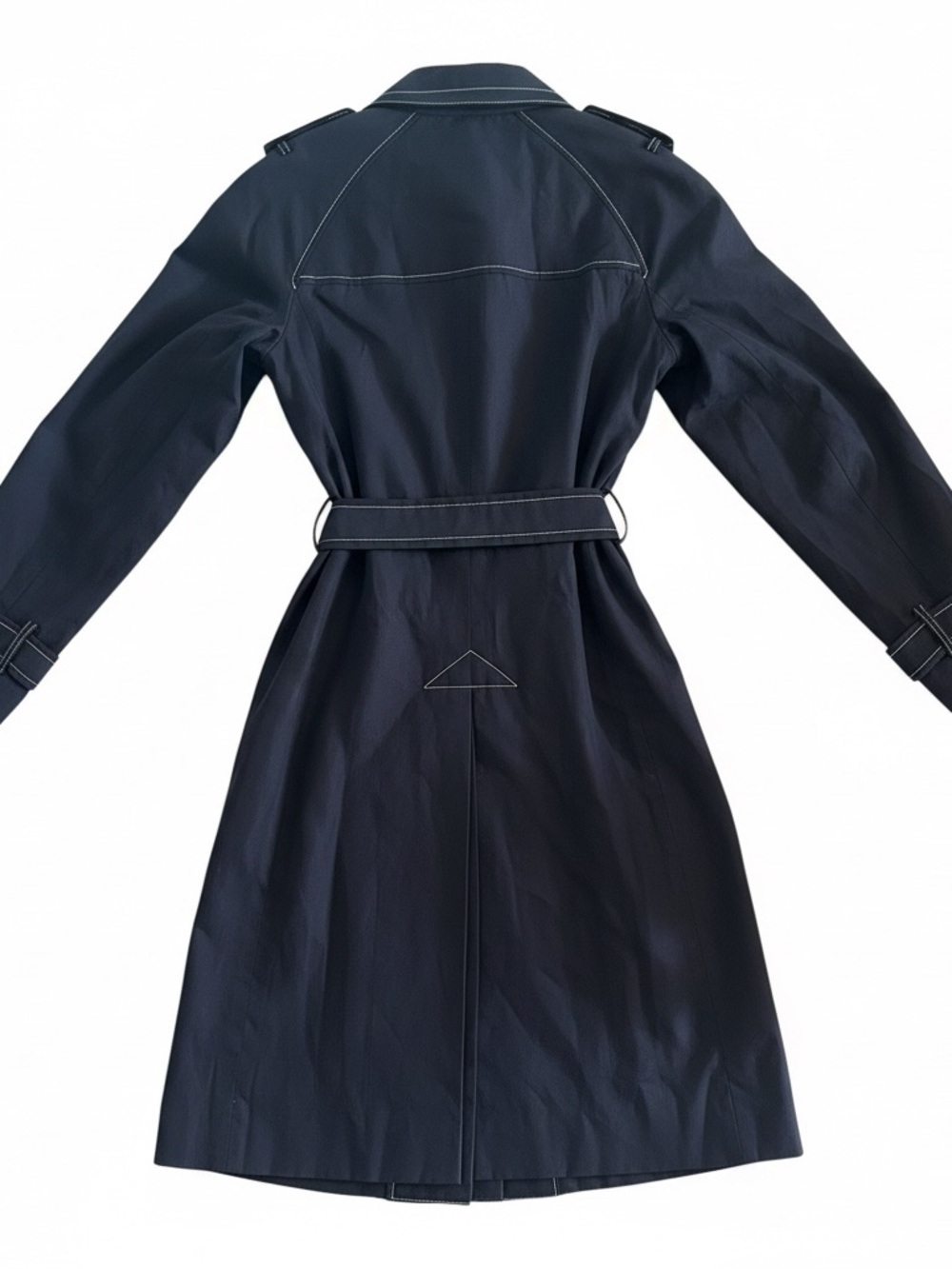 Blue Trench Coat Belted Double Breasted Classic Minimalist Preppy Fall Jacket - Picture 3 of 12